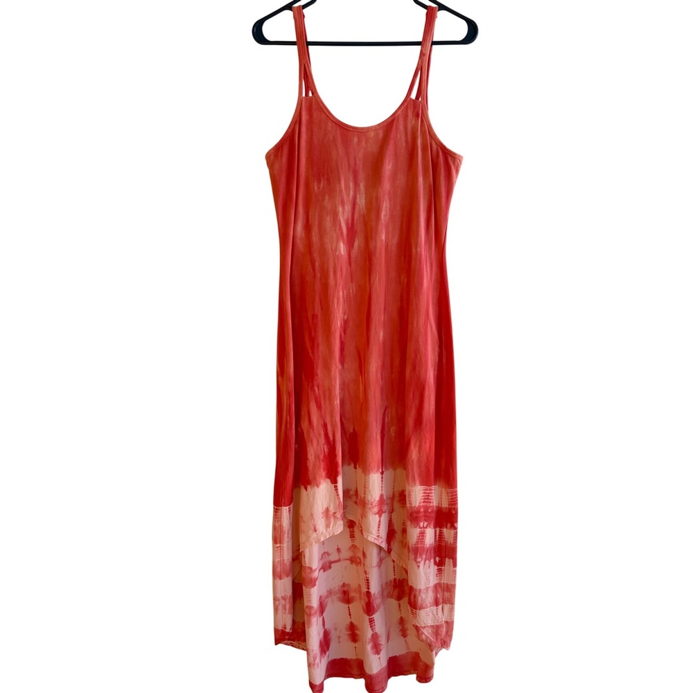 Athleta Seabreeze Maxi Dress Coral‎ Sunset Tie Dye High Low Medium Beachy Resort
